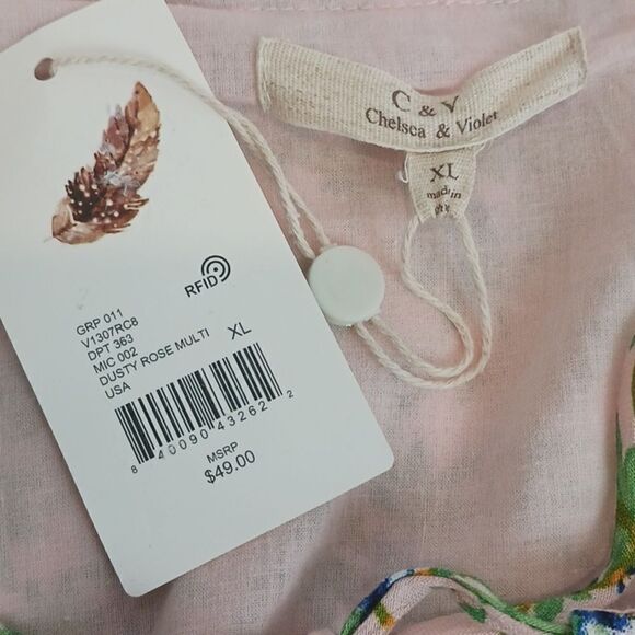 Chelsea & Violet pink/green tropical ruffle sleeve crop top/blouse size XL - Picture 8 of 9